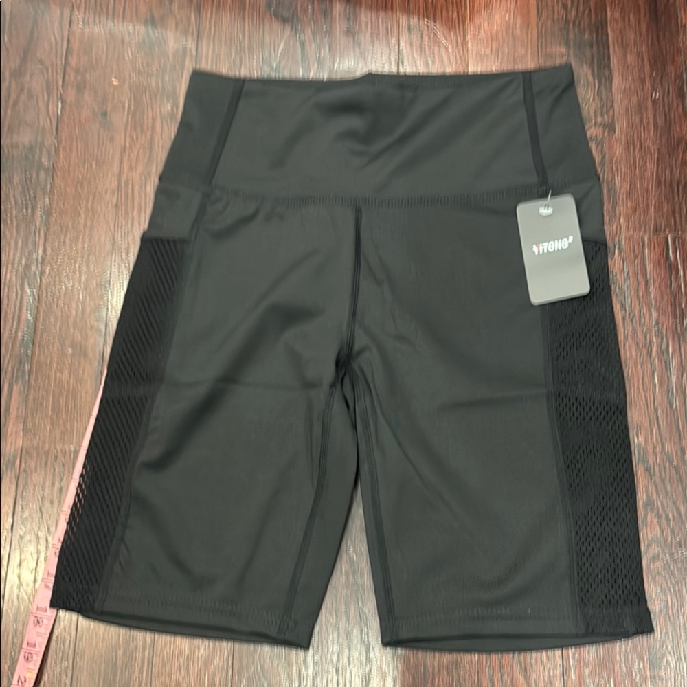 Black Bike Shorts with Compression Fit and High-Rise Waistband